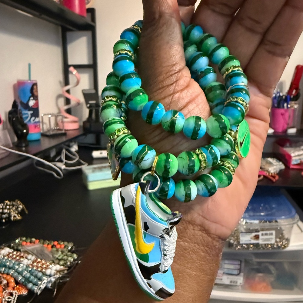 Vibrant Beaded Bracelet with Sneaker Charm